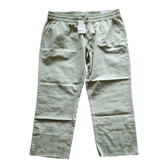 Mango Slouchy Cropped Pants XXL High Waist, Drawstring, 100% Cotton, Sage Green - Picture 2 of 9